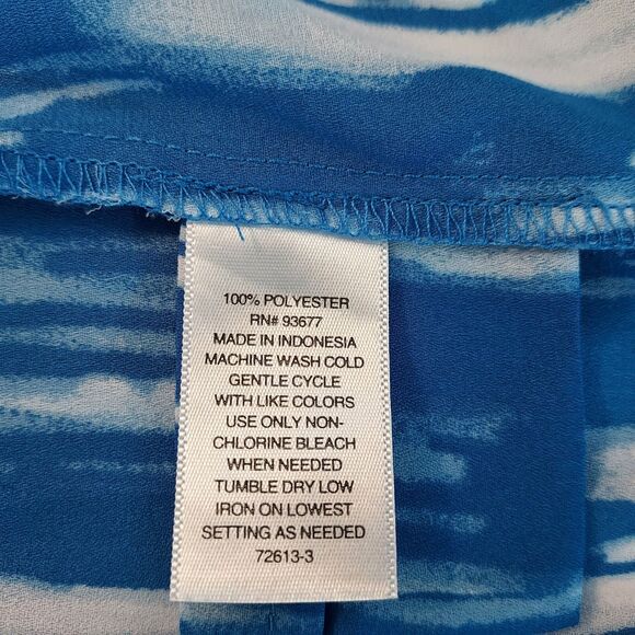 Worthington Shirt Top Flowy Womens Size Medium Button Up Blue White Long Sleeves - Picture 8 of 13